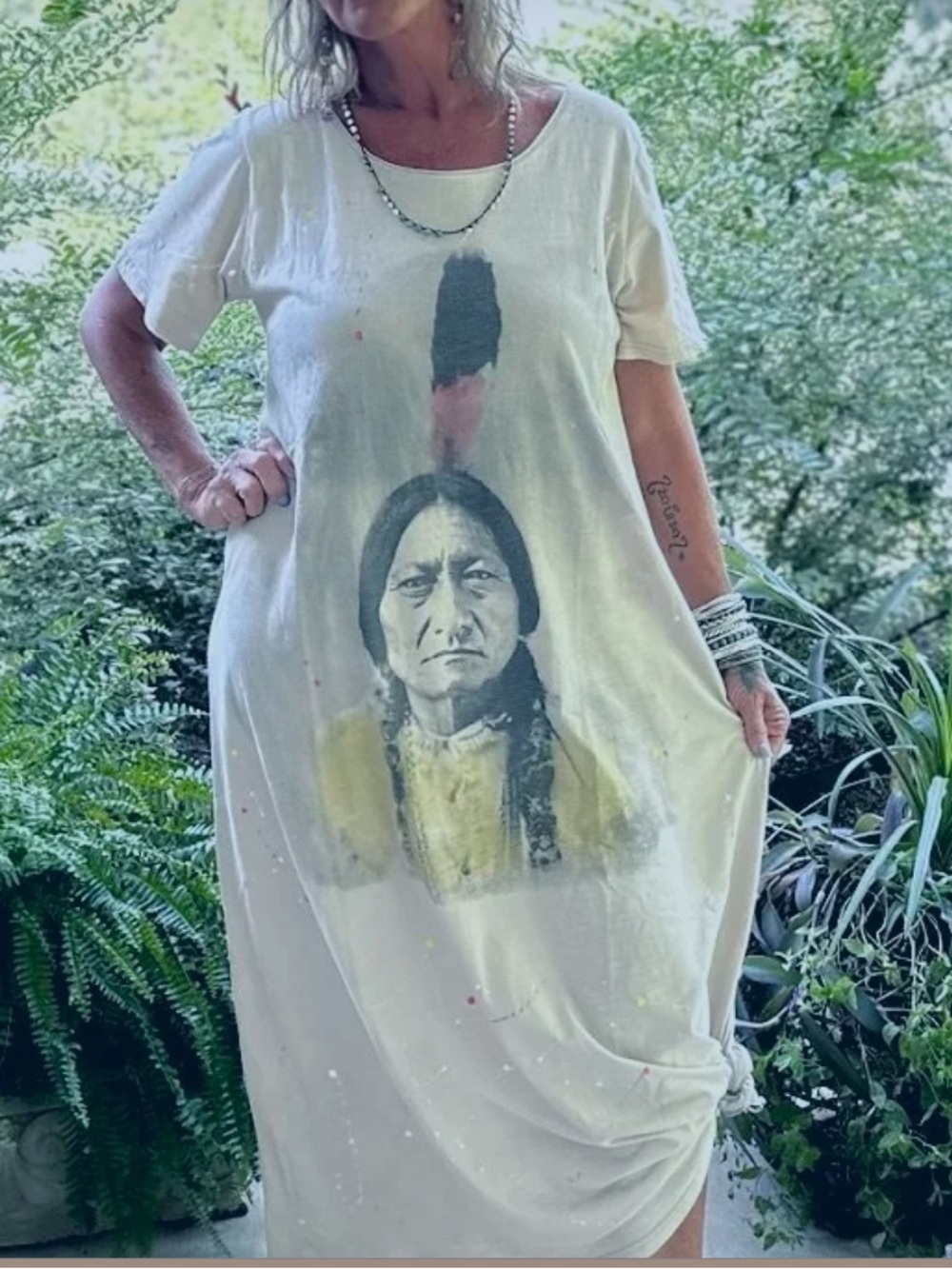 Jaded Gypsy Sitting Bull Moon Views paint splattered and distressed Dress